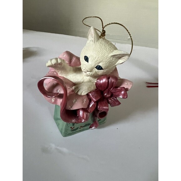 Lenox Holiday White Cat Kitten Christmas Ornaments Lot Of 2 Vintage 1998-1999 VG - Picture 7 of 11